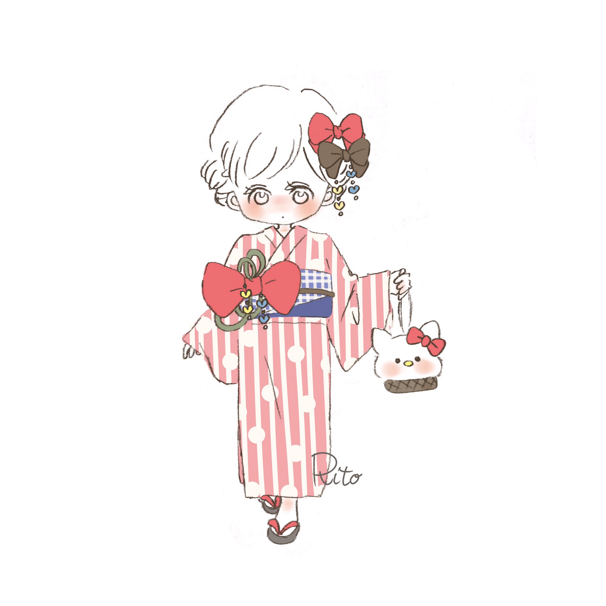 りと Literone2222 キティちゃん キティちゃん キティ サンリオ コーデ コーデイラス 女の子イラスト ゆるいイラスト さんりお サンリオピューロランド さんりおぴゅーろらんど サンリオキャラクターズ きもの きものコーデ きもの女子