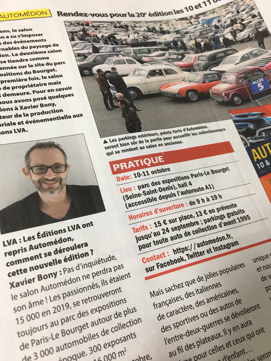 AutomedonLVA's tweet photo. On parle d’Automedon dans le journal La Vie de l’Auto de cette semaine avec l’interview de @XavierBony1 le directeur éditorial et événementiel des Editions LVA, l’organisateur 😀 Malgré les préoccupations sanitaires, le salon se prépare bien ! https://t.co/slD7lOJxyi