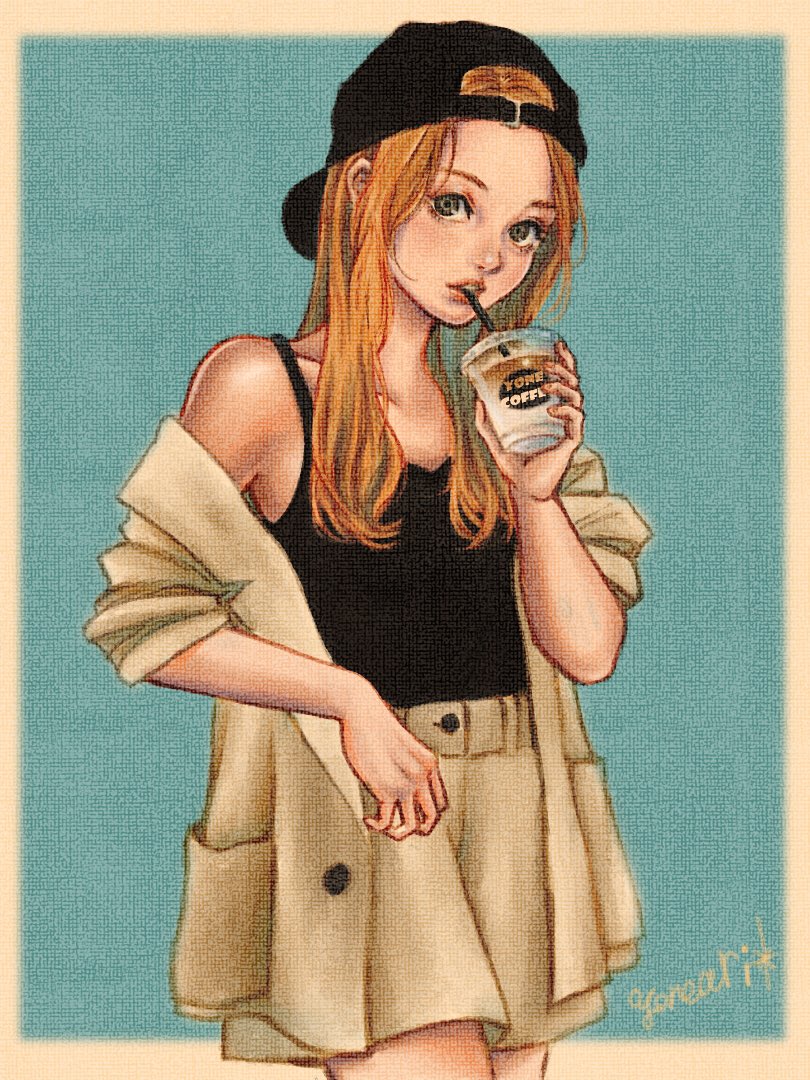 米畑有紗 アイスカフェラテを飲む女の子を描きました イラスト 女の子イラスト キャップ女子 T Co Smi0c6bzkg Twitter