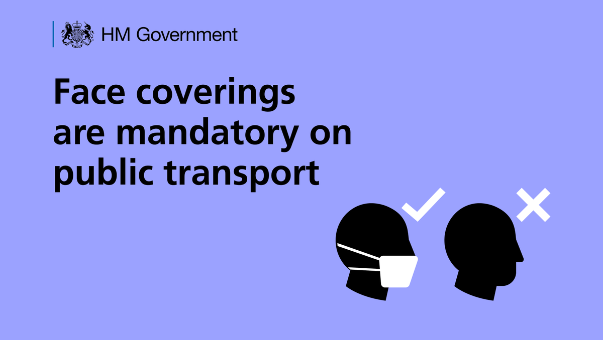Face coverings are now mandatory if you're using public transport in England. 

@PHE_uk have advice on how to wear and make coverings here: gov.uk/government/pub… (1/2)