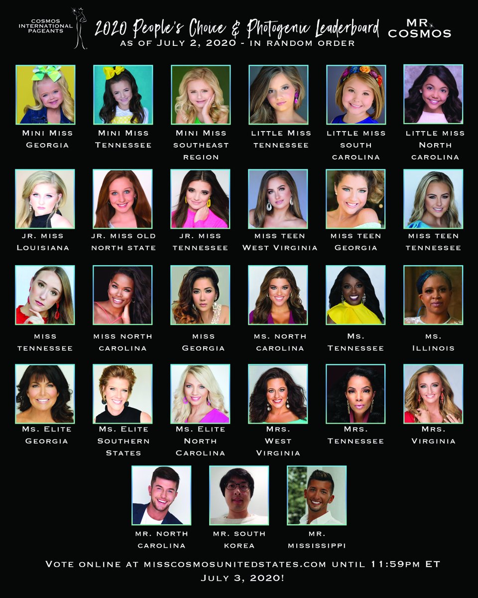 CosmosUSPageant's tweet photo. Another shake up in the leaderboard, this time in the Mini Miss and Teen divisions! Here are the top votes in random order! 

Voting closes at 11:59pm ET TOMORROW! Visit our website to vote https://t.co/vKSS2GLOtW! https://t.co/94H1wPiypw
