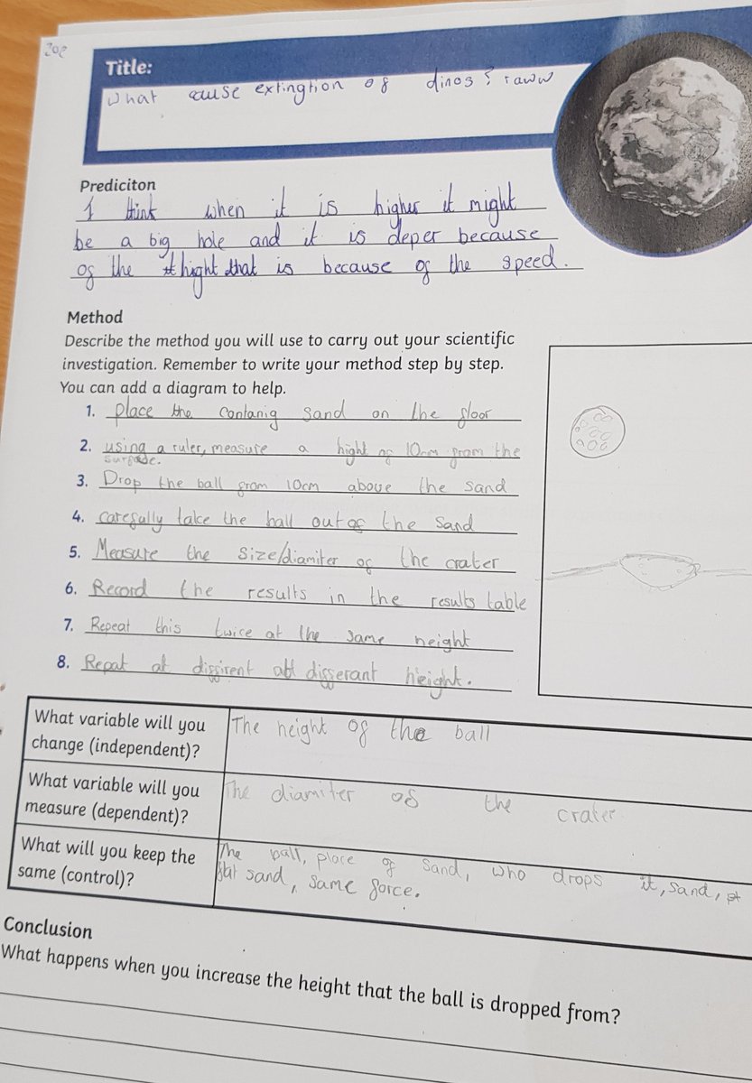 EndeavourClass's tweet image. We enjoyed investing how the height at which a ball is dropped from changes the size of the crater it creates @normanbyspital #dinosaurmeteor #lovescience