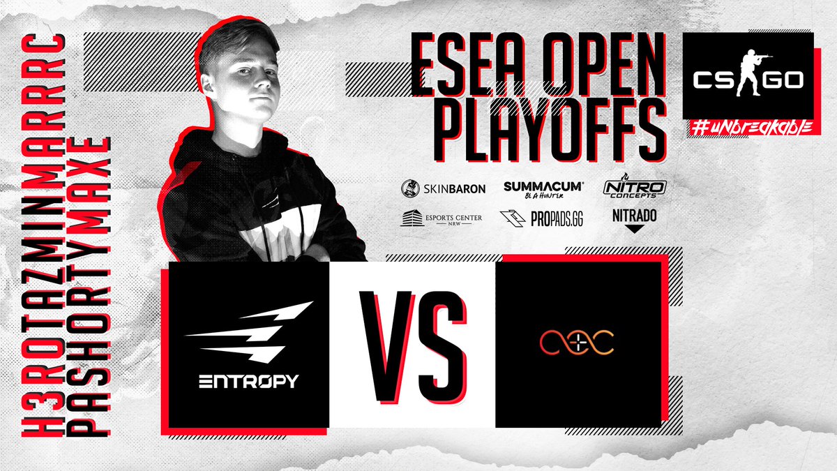 EntropyGaming's tweet photo. Für @EntropyGamingDE heißt es heute mal wieder Doppelspieltag. Unsere Jungs treffen in den @ESEA Open #Playoffs um 19:00 Uhr auf das Team von @concatenoec. Einen Stream gibt es für das Spiel leider nicht. #unbreakable https://t.co/sdV5ImyK0t