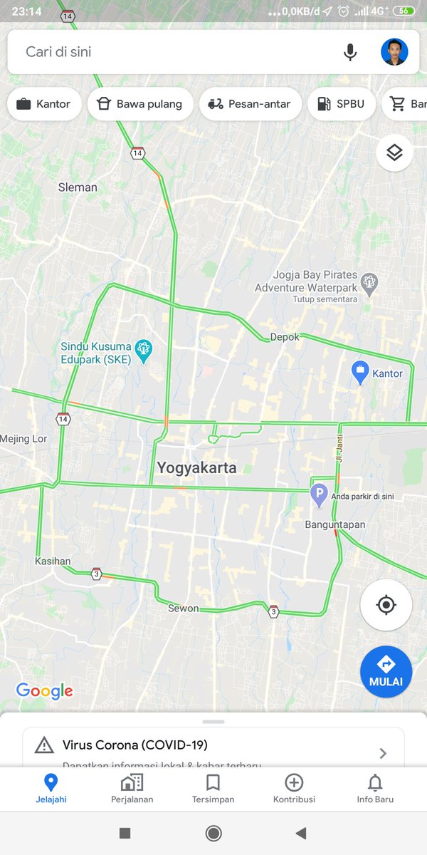 Jalan yg arahnya barat-timur- Ringroad utara- Jl Selokan mataram- Jl Colombo- Jl Jogja-Solo sampai tembus Jl. Godean- Jl Kusumanegara sampai tembus Jl. Wates- Jl. Wonosari- Jl MT Haryono (Jokteng kulon) sampai tembus Jl Perintis kemerdekaan (XT Square) -Ringroad selatan