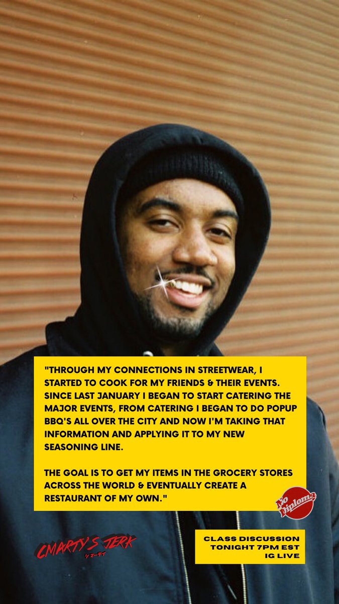 nodiploma_'s tweet photo. “Our mission is to spread our culture and bring the island energy &amp; taste through every bite of our hand prepared food.”⁣ 👨🏾‍🍳🚩- @Cmartymar 

Class Discussion Tonight 7PM EST on IG LIVE. 
⁣ https://t.co/V2sQS5hf95