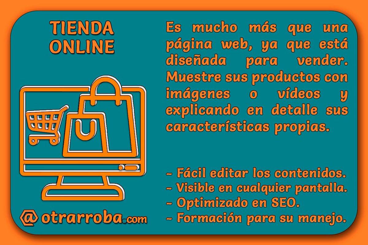 otrarroba's tweet photo. La #TiendaOnline es mucho más que una página web, ya que está diseñada para vender.  Muestre sus productos con imágenes o vídeos y explicando en detalle sus características propias.  
- Visible en cualquier pantalla o #Responsive. 
- #OptimizaciónSEO.

#PrestaShop #WooCommerce https://t.co/oblWw2qQGR