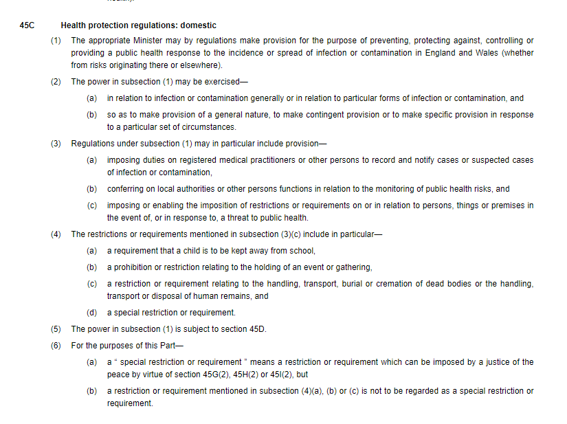 Postscript: a minister suggests gvt has imposed the lockdown without regs, under the Public Health (Control of Disease) Act 1984. This is not legally possible: the power to impose "restrictions or requirements" under that Act *is* a power to make regs.  https://twitter.com/JimBethell/status/1278702223996989441