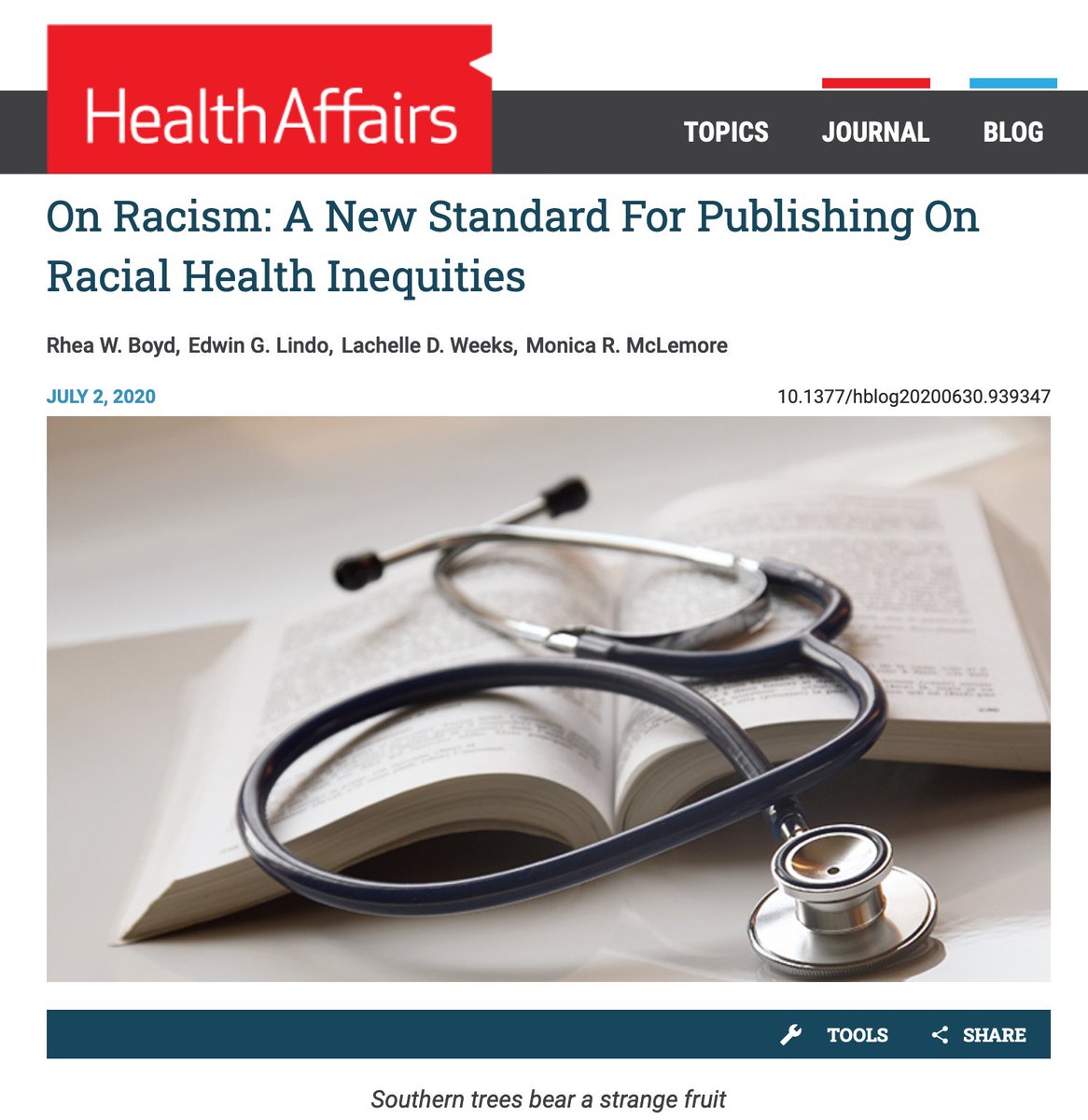 The bar to publish on racial health inequities is too low.So  @mclemoremr  @EdwinLindo  @Lachelle_Dawn and I set a new bar in  @Health_Affairs.Rule 1. NEVER reify biological race (it is not a thing)Rule 2. Examine racism as a cause of health inequities http://bit.ly/31B2Suv 