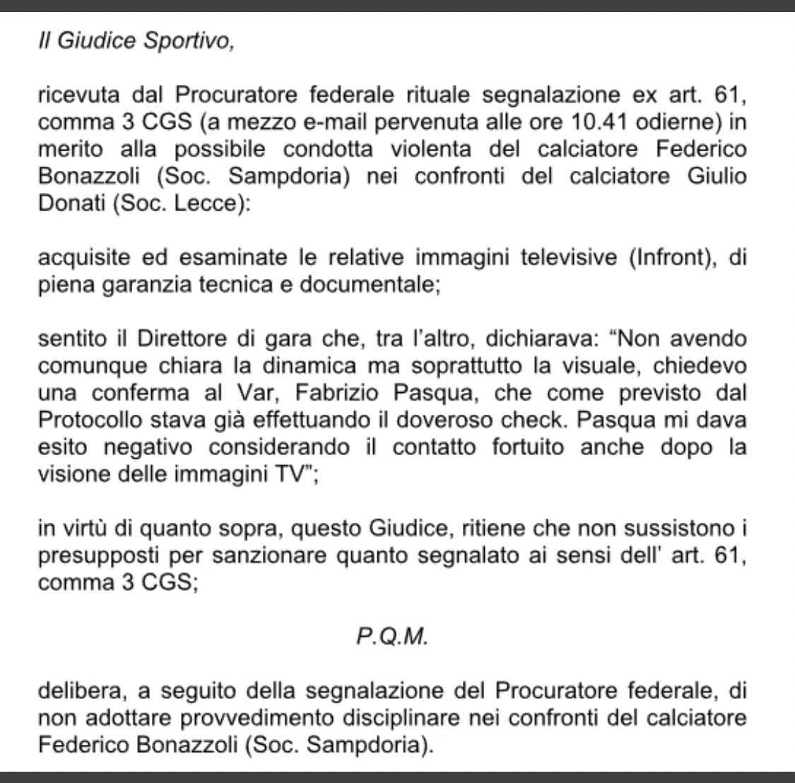 Come ampiamente prevedibile #Bonazzoli se la cava anche con la prova tv. Che si conferma strumento di fatto superato nell’era del #Var che è già una prova tv live. Certo, servirebbe una lunghissima pausa per chi non è riuscito a vedere con davanti le immagini quello era successo https://t.co/wZuA942Iyx