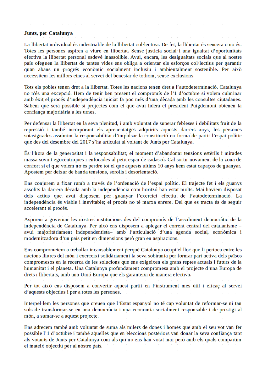 KRLS's tweet photo. Ens comprometem a fer de Junts per Catalunya una eina transversal, plural i eficaç al servei de la república catalana i de les persones. T’esperem el dia 25 per començar a caminar junts. #Jotambéhiseré https://t.co/ut4SwT4B9t