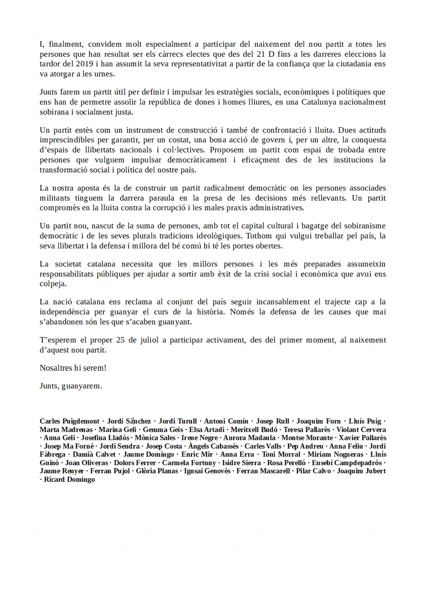 Ens comprometem a fer de Junts per Catalunya una eina transversal, plural i eficaç al servei de la república catalana i de les persones. T’esperem el dia 25 per començar a caminar junts. #Jotambéhiseré
