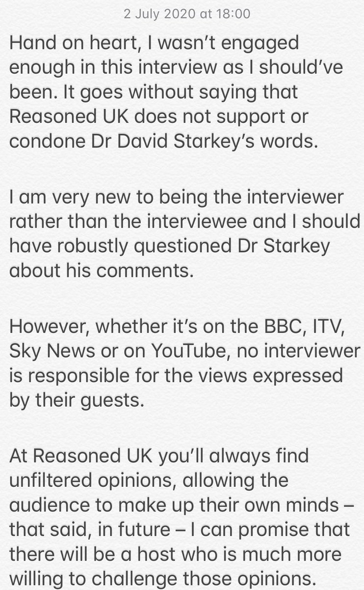 On the  @ReasonedUK interview I conducted with Dr David Starkey: