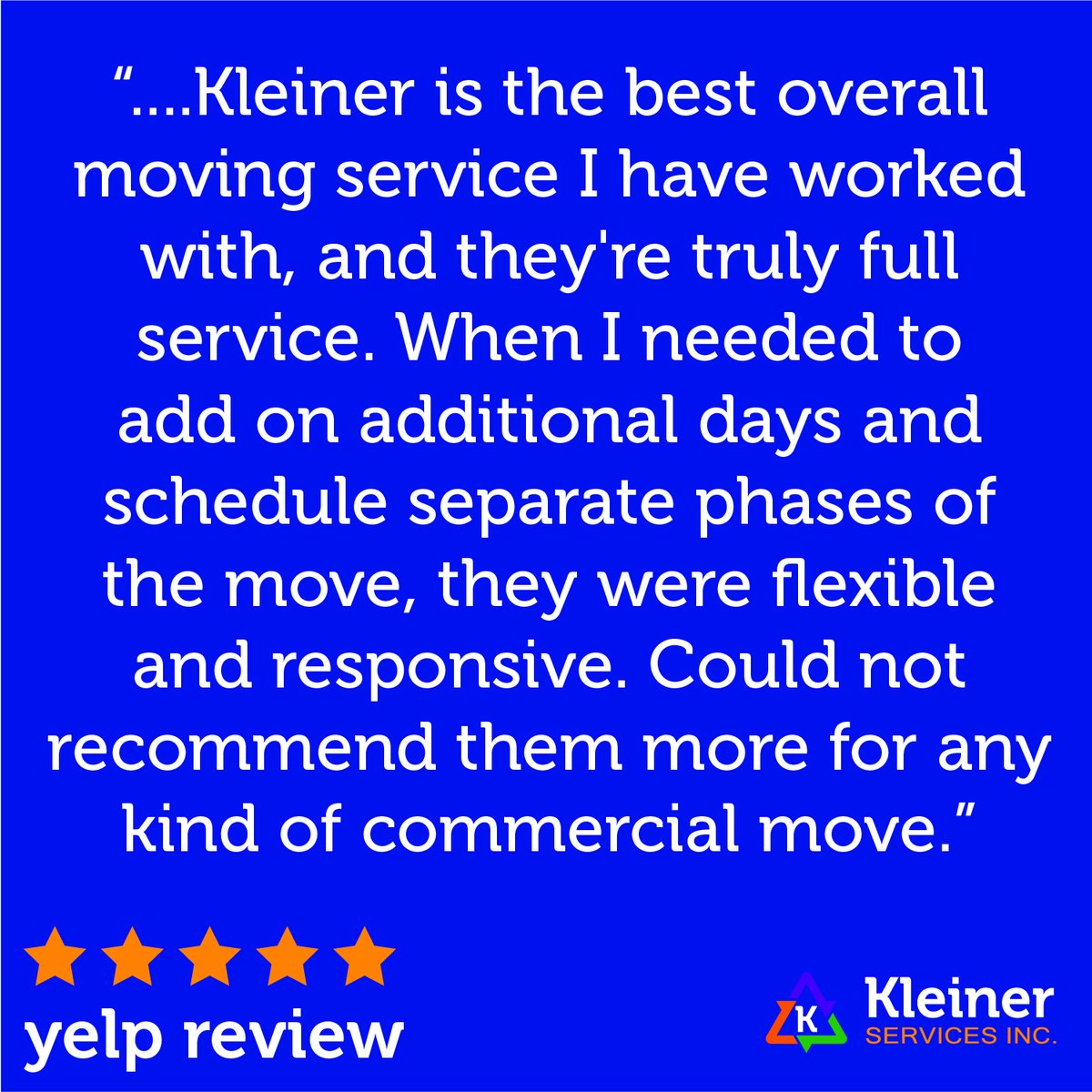 KleinerServices's tweet photo. Did you know a major part of our business is commercial clients? Here is what one of our clients had to say about us. Thanks, ZA, for the amazing review! #MOVEDwithKLEINERS #wecanhelp https://t.co/arisbGZhxG