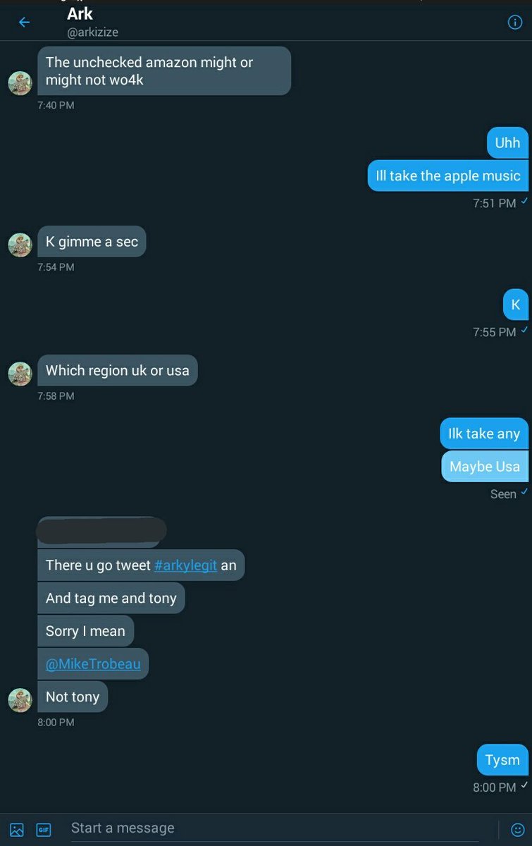 UhhHaFi's tweet photo. I got the apple musuc code tysm @arkizize and @MikeTrobeau #arkylegit #mikeislegit https://t.co/GXOJUsq7MA