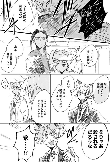 【血の臭い】 ※フェアリーガラ後  ラギーくんとカリムくん絶妙に相性悪そうなのに絡んでいるのが好き  #ツイステファンアート 