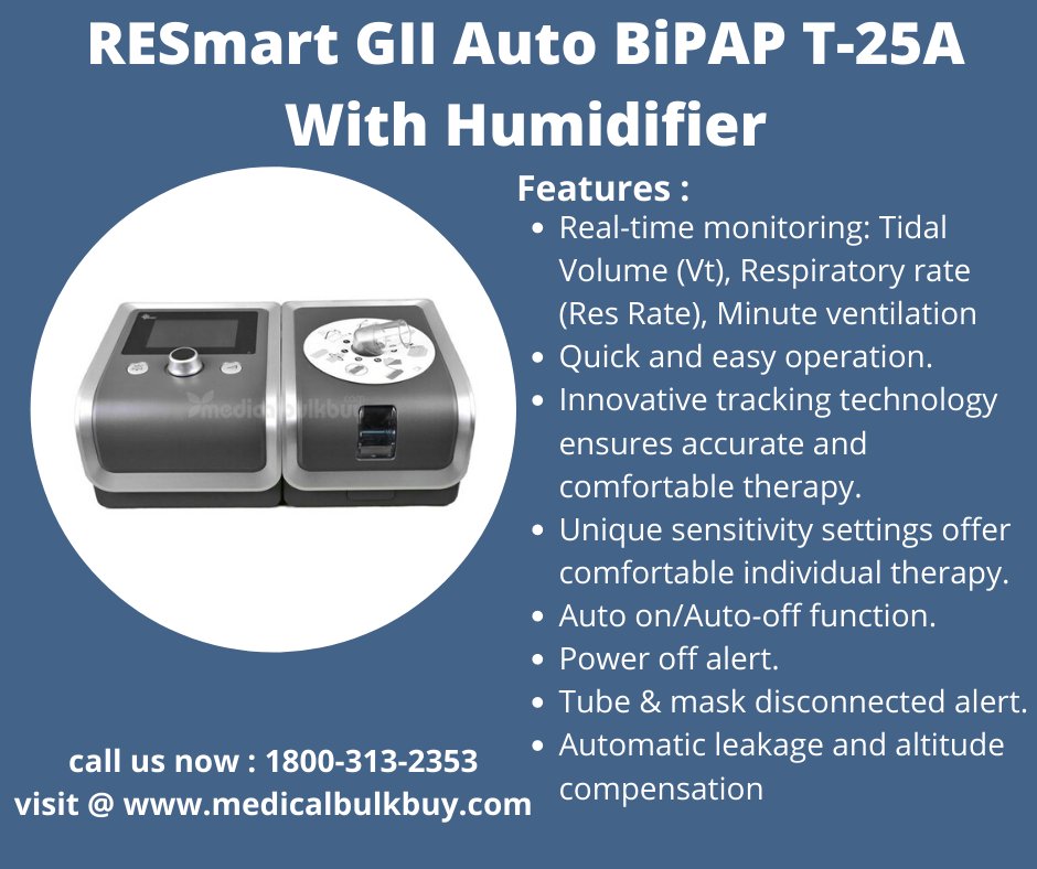 medicalbulkbuy's tweet image. Medicalbulkbuy presents RESmart GII Auto BiPAP (T-25A).
Shop @ medicalbulkbuy.com/product/resmar…
#resmart #bipap #autobipap