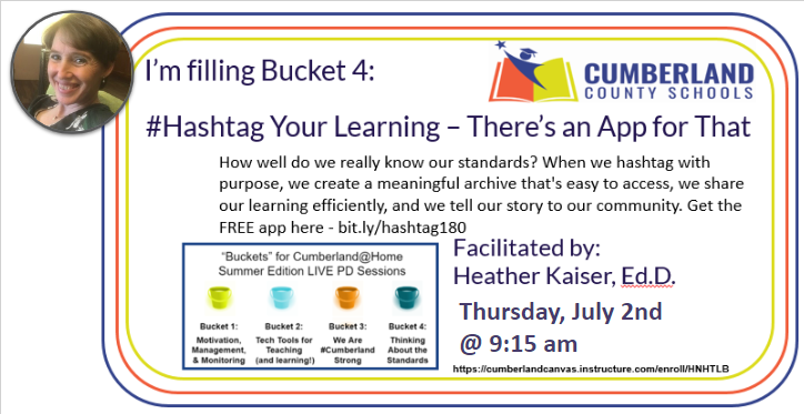 technotchr's tweet photo. Good morning #CCSEdChat friends. I know you're here, stalking that hashtag. 😆But did you know you can use the #hashtag180 system to #CaptureShareConnect around the specific NC standards you teach? I'll show you how at 9:15 am today. Go to the Cumberland at Home guidebook to join https://t.co/MjR6TRYeAf