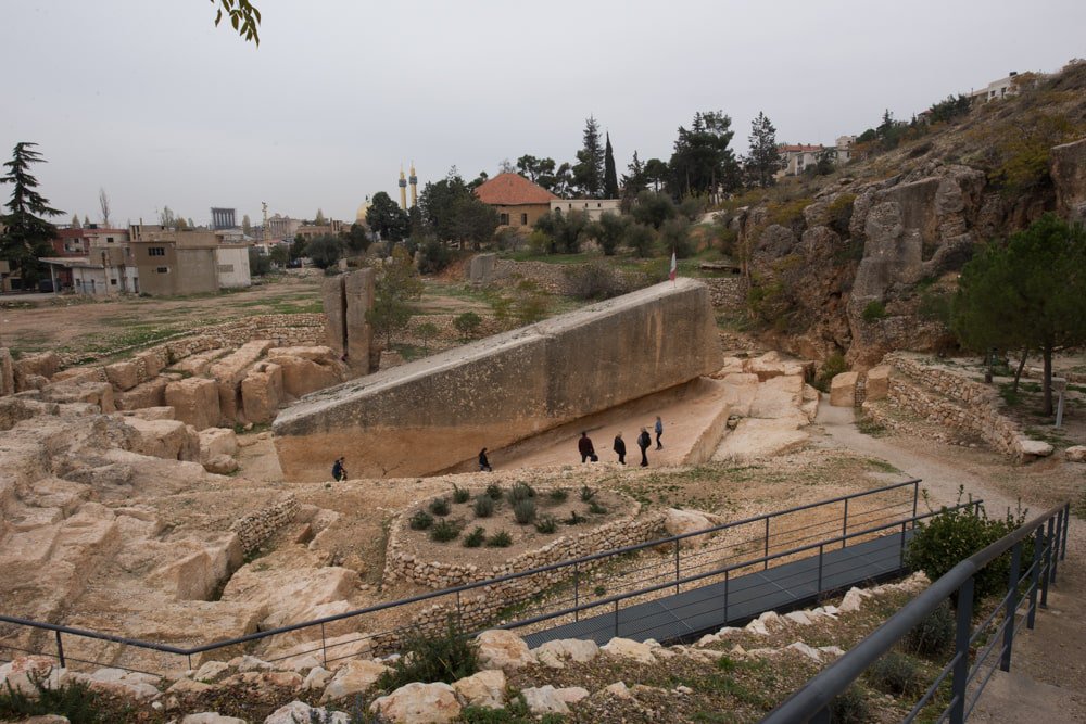 Some of the foundation stones weigh 300 tonsSculptures of lotus flowers are hanging from the ceilingthere are no lotuses in Lebanon it was sculptured by IndiansThe ancient temple of Baalbek is located in the Beqqa valley in Lebanon close to the Syrian border @TIinExile2/n