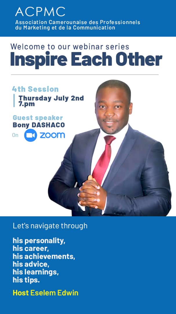 Comot_CMR's tweet photo. Hello,
Ready for the Inspire Each Other 4th session?
Well! This Thursday’s Guest Speaker is @BonyDashaco , owner of one of the biggest advertising company in central Africa.
Don’t miss that! Cc @eddybobo93
Talk on Zoom as from 7:00 PM
#comot #talk #learn #leadandinspire https://t.co/sQ7LZAOq2Q