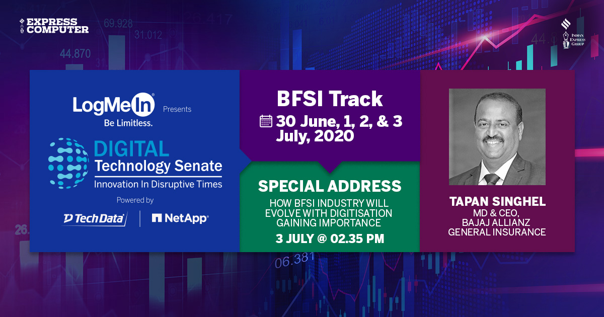 ExpComputer's tweet image. #TechSenate | Tune in to watch Live Special Address by @tapansinghel, MD &amp;amp; #CEO @BajajAllianz on &apos;How BFSI industry will evolve with digitisation gaining importance&apos; at the #DigitalTechnologySenate - #BFSI Track tomorrow. Register Now: bit.ly/w4dtsbit #TechnologySenate