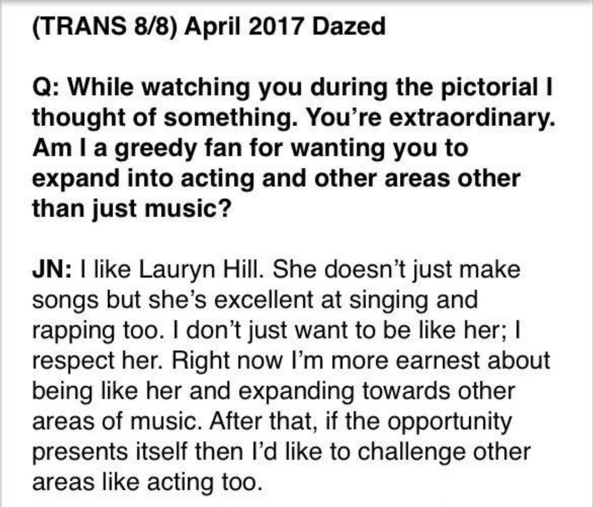 Dazed magazine 2017. “ is there anything in this world that is perfect or complete ?” “ I think music and fashion have an inseparable relationship “ “ If the opportunity presents itself then I’d like to challenge other areas like acting too”