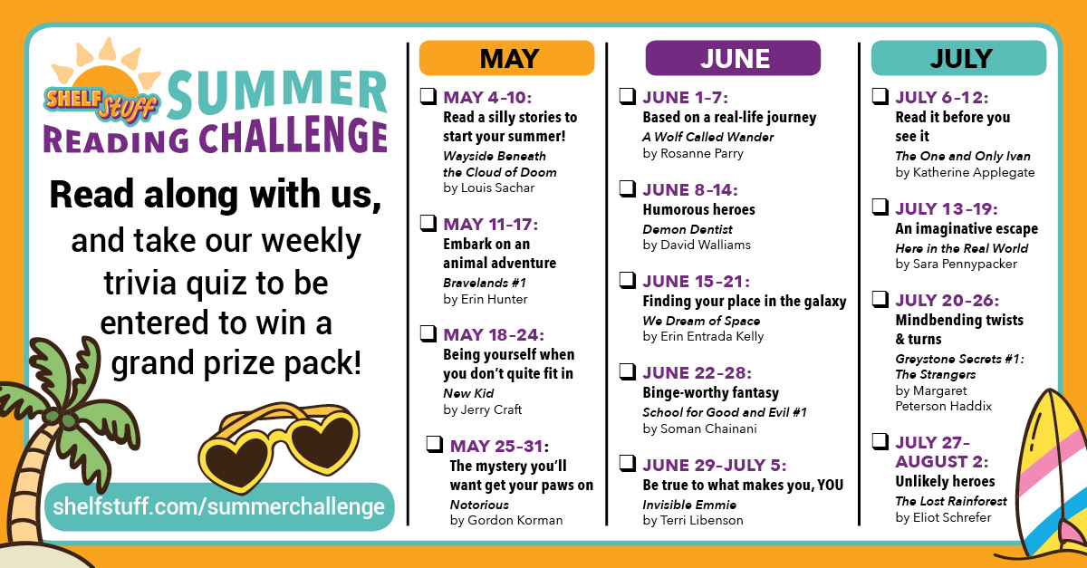 HarperChildrens's tweet photo. Join our Shelf Stuff Summer Reading Challenge! #ShelfStuffChallenge

We're challenging you to read one of our fave books each week and take a quiz on that book to be entered to win a VIP prize pack! ☀️📚😎

More info: https://t.co/bEK4yqDWGL #mglit #middlegrade https://t.co/SIF4rzakMt