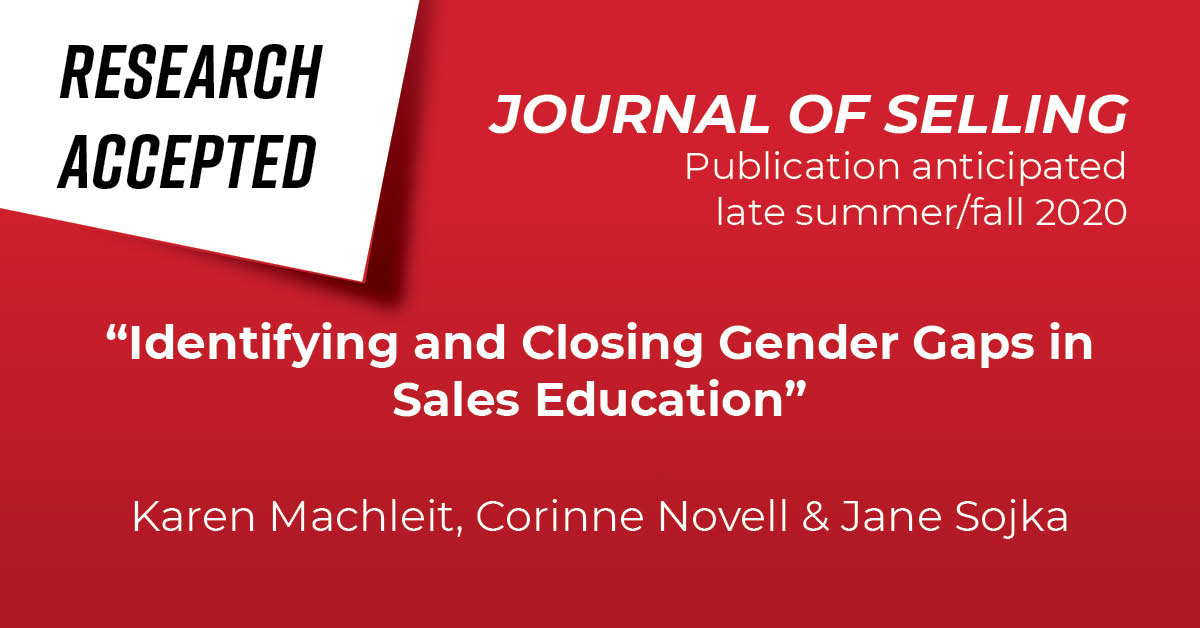 LindnerCollege's tweet photo. Congratulations to Marketing Department Head Karen Machleit, Marketing Professor Jane Sojka and former Lindner postdoctoral research fellow Corinne Novell for having their research accepted to the Journal of Selling for the publication's special issue on women in sales! https://t.co/iS3uiFGo0J