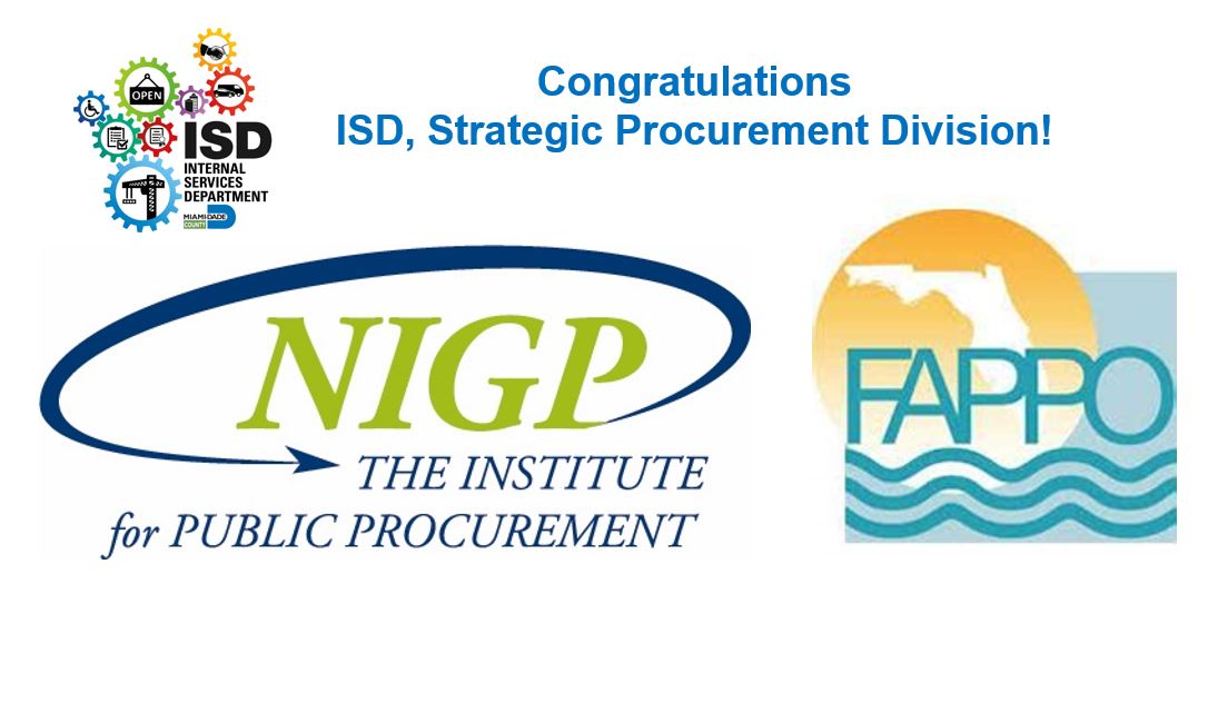 MiamiDadePIOD's tweet photo. Celebrating ISD Strategic Procurement Division for the receipt of the Outstanding Agency Accreditation Achievement Award from the NIGP and TWO FAPPO Awards this year! Congratulations to our professional procurement team!  
#ISDAtYourService #leadinginnovation #NIGP #FAPPO https://t.co/6Qu1SrxkjL