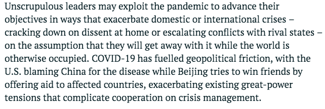 Here are some of our thoughts on potential  #COVID-related triggers for  #conflict which the  #UNSC may have to deal with (but may also drive geopolitical tensions that limit UNSC action). [4/6]