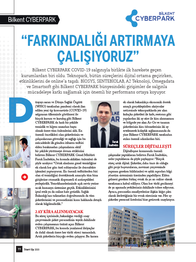 CyberparkTGB's tweet photo. “Mevcut süreçlerin nasıl ilerleyeceğini anlatırken diğer taraftan da salgını önlemeye yönelik farkındalığı artırmaya çalışıyoruz”

Genel Müdürümüz @FarukInaltekin, #pandemi sürecinde CYBERPARK ve firmalarının salgınla mücadeleye sağladığı katkıları @StartupDergisi'nde anlattı. https://t.co/AUm4BugF3p