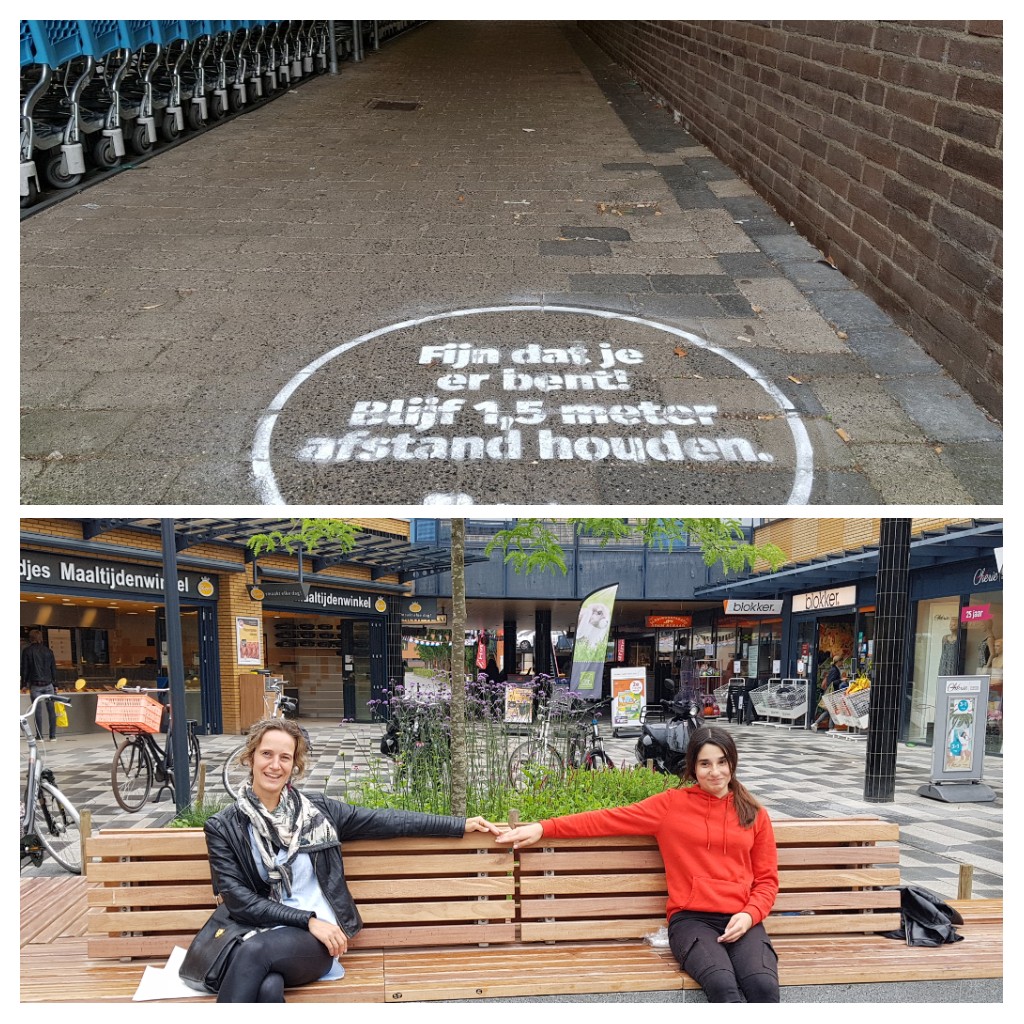 Winkelcentrum De Hamershof is gisteren, ook op verzoek van de winkeliers, gemarkeerd met ‘reminders’ om 1,5 meter afstand te blijven houden’. Naast een sticker op bankjes zijn ook op straat reminders aangebracht.