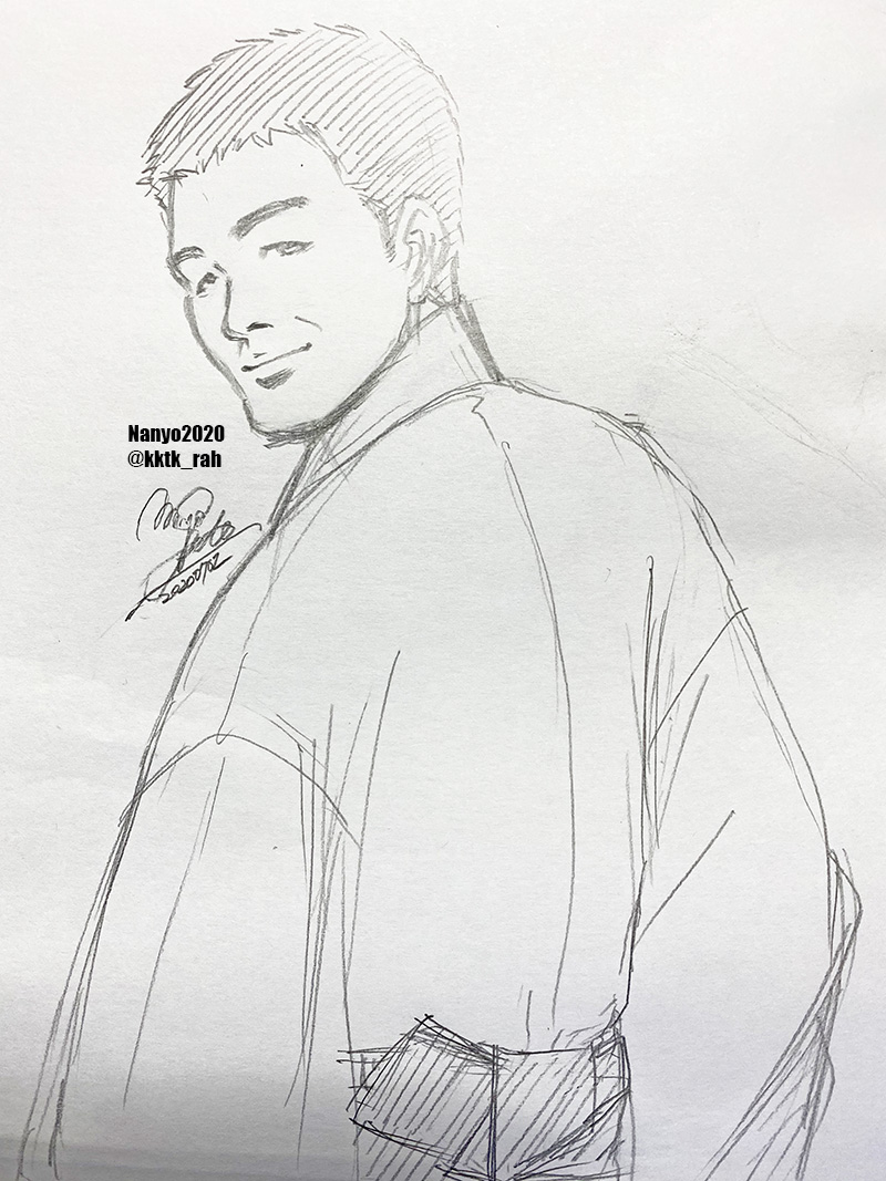 タグを付けるまでもないすゑ殿…というか三島殿の落書き。着流し姿とか、帯結び(貝の口)を描きたかっただけです😅本当は南條殿も描きたかったけど時間切れ💦いつかきちんとお二人の着流し姿を描きたいです✨