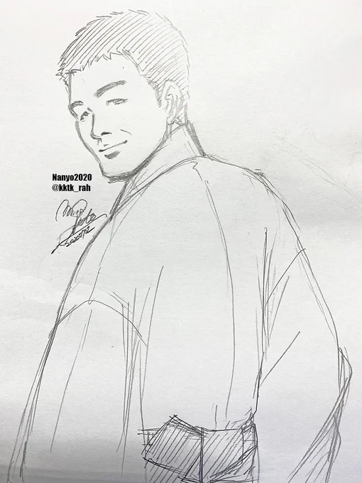 タグを付けるまでもないすゑ殿…というか三島殿の落書き。着流し姿とか、帯結び(貝の口)を描きたかっただけです😅本当は南條殿も描きたかったけど時間切れ💦いつかきちんとお二人の着流し姿を描きたいです✨ 