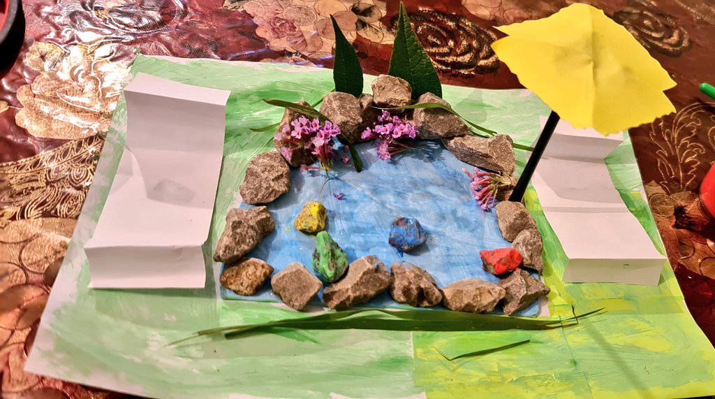 Shughla1's tweet photo. Good afternoon,
Essa used straw and bottle lid to make a beach umbrella.  The base of the resort is made of recyclable cardboard. This was a fun task Mrs Dean-Barlas.
@NChrysostoms 
@St_Chrysostoms https://t.co/R0Ve930RLZ
