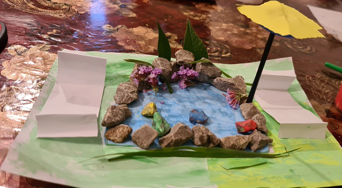 Shughla1's tweet photo. Good afternoon,
Essa used straw and bottle lid to make a beach umbrella.  The base of the resort is made of recyclable cardboard. This was a fun task Mrs Dean-Barlas.
@NChrysostoms 
@St_Chrysostoms https://t.co/R0Ve930RLZ