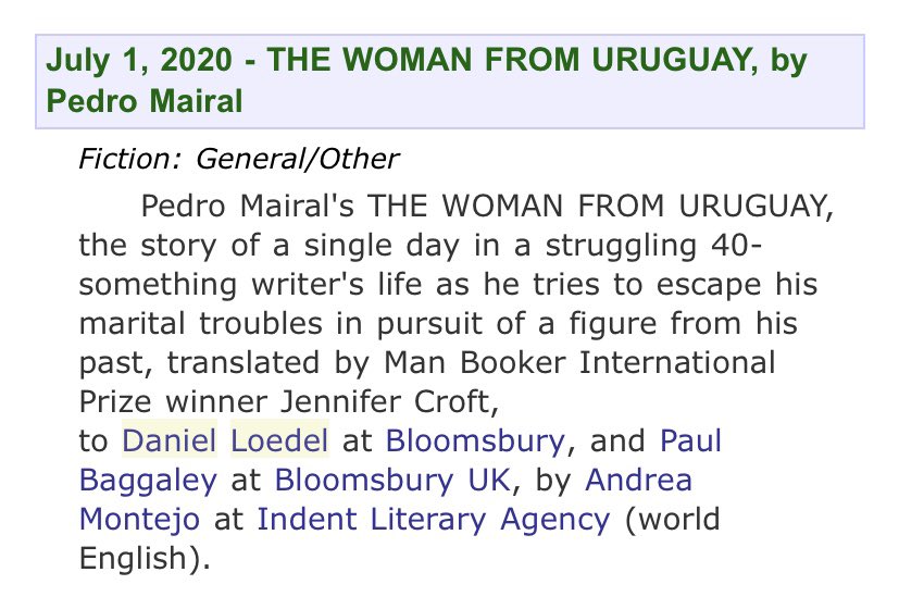 jenniferlcroft's tweet photo. I couldn’t be more thrilled about this news. Pedro Mairal is a magnificent writer, and I’ve been hoping to translate him for YEARS. Infinite thanks to Bloomsbury for finally giving me the chance. https://t.co/n3DBBm7pnM