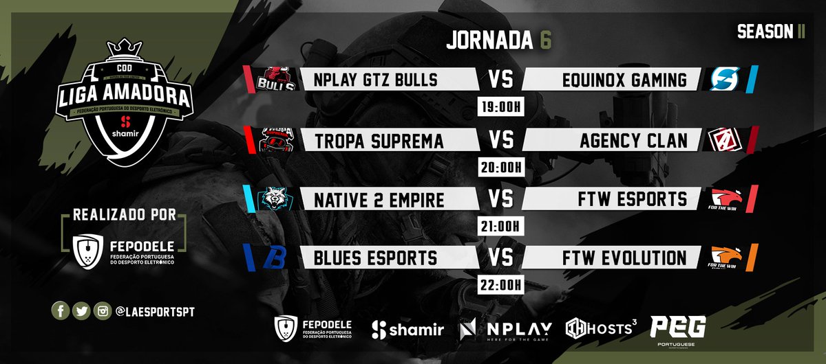 LAESPORTSPT's tweet photo. A 6ª Jornada da Shamir @LAESPORTSPT by @fepodele de @CallofDuty, que conta com o apoio da @PEG_COD irá decorrer hoje a partir das ⏰19H!

Acompanhem toda a ação em 📺 https://t.co/SG7qx1J6W4

#LACOD https://t.co/KNkGLHIY8l