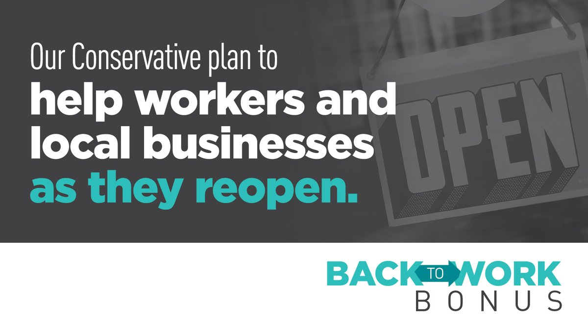 AndrewScheer's tweet photo. As provinces reopen, Canadians are optimistic about their futures and anxious to return to work.
The #BackToWorkBonus is our Conservative plan to help get you back on your feet.
https://t.co/1vaT7WbPl1 https://t.co/l5XOzlfexA