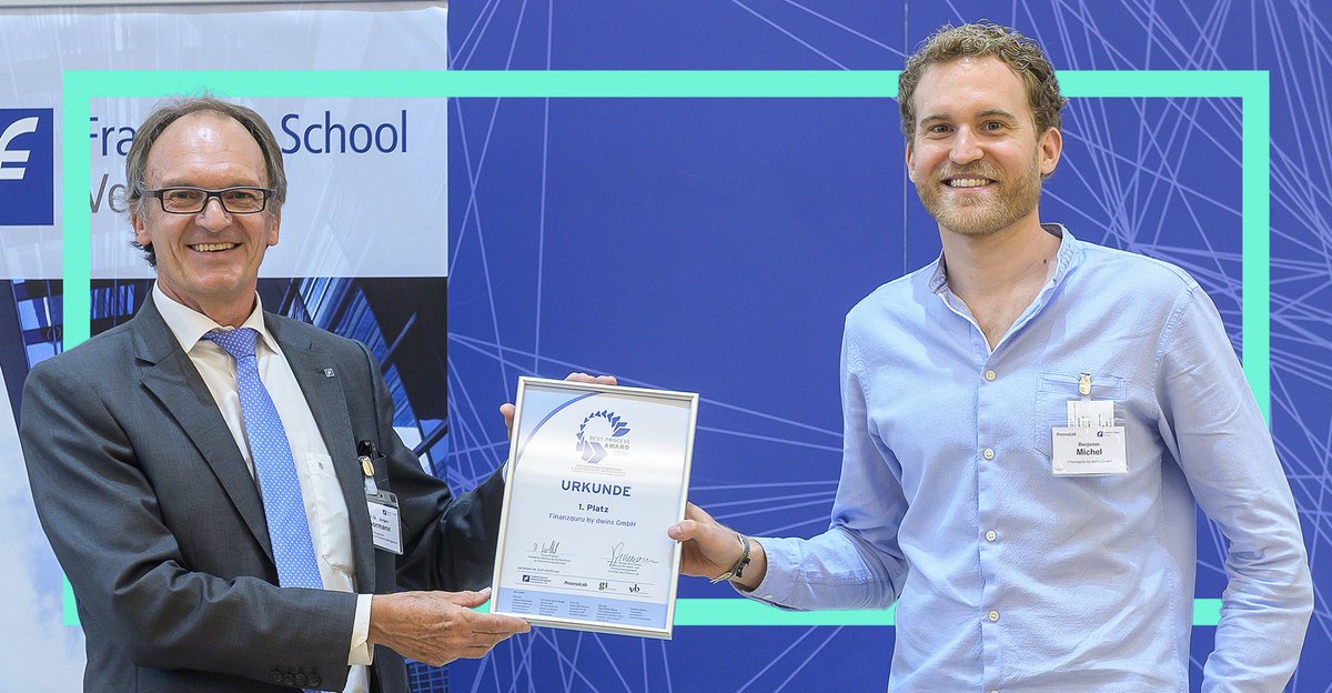 finanzguru_de's tweet image. Vergangene Woche haben wir den Best Process Award 2020 für den #Stromwechsel über die Finanzguru App verliehen bekommen! 🎉🚀⁣
⁣
Wir freuen uns sehr über diese Auszeichnung, verliehen von @av_finance_com in Zusammenarbeit mit dem #ProcessLab der @FrankfurtSchool. 😊⁣