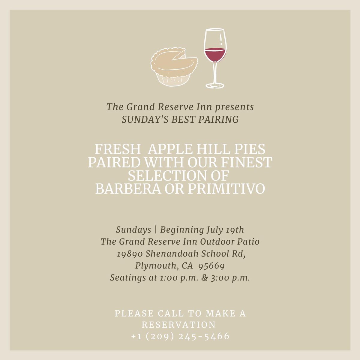 This summer we are pairing up with <a href="/applehill/">Apple Hill®</a>, selling berry &amp; apple pies from the Harris Family Farm! Stop by our outdoor patio!🥂 #winelovers #applehill #plymouth