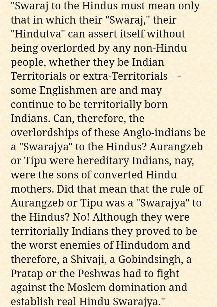 2/n  #Swarajya as per  #VeerSavarkar An extract from Dr. BR Ambedkar's book "Pakistan or INDIA's Partition.