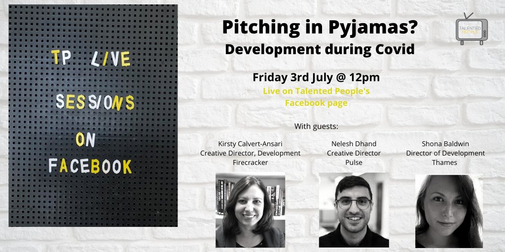 Ask anything you like about pitching ideas and developing docs, formats &amp; specialist factual series during Covid with these Talented People...

Friday 3rd July 12pm live on the TP Facebook page - facebook.com/talentdpeople
