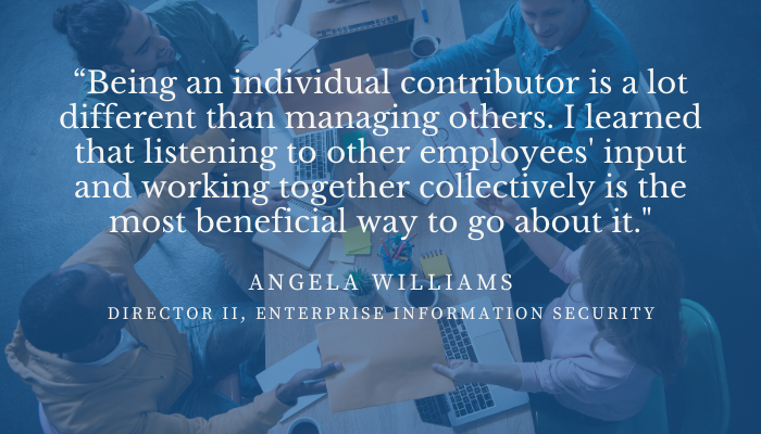 Working with others can be a big change from working independently. However, <a href="/COSenWilliams/">Angela Williams</a>, Director II, Enterprise Information Security at <a href="/BCBSM/">BCBSM</a>, shared with us, in this week's episode, how she handled that change. 

Click this link to listen: ow.ly/5WYO50Alflm
#ITsmiths