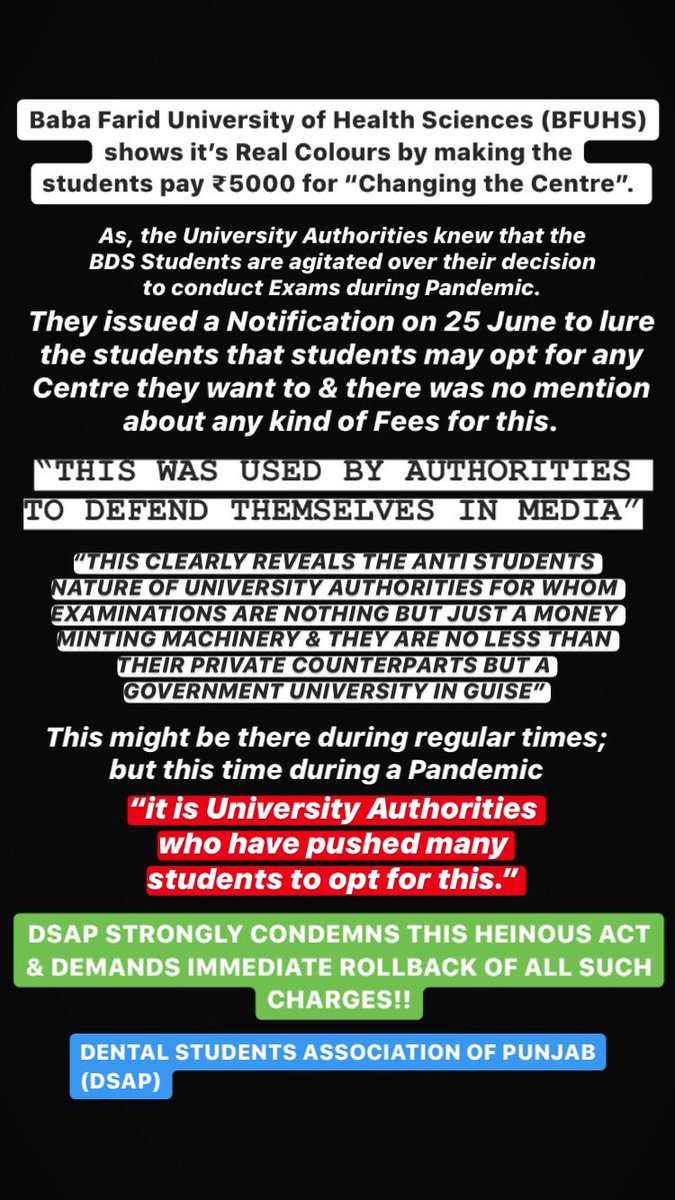 dsapunjab's tweet photo. DSAP STRONGLY CONDEMNS THIS HEINOUS ACT &amp; DEMANDS IMMEDIATE ROLLBACK OF ALL SUCH CHARGES

#postponeBDSexams https://t.co/K1HgcrQKEK