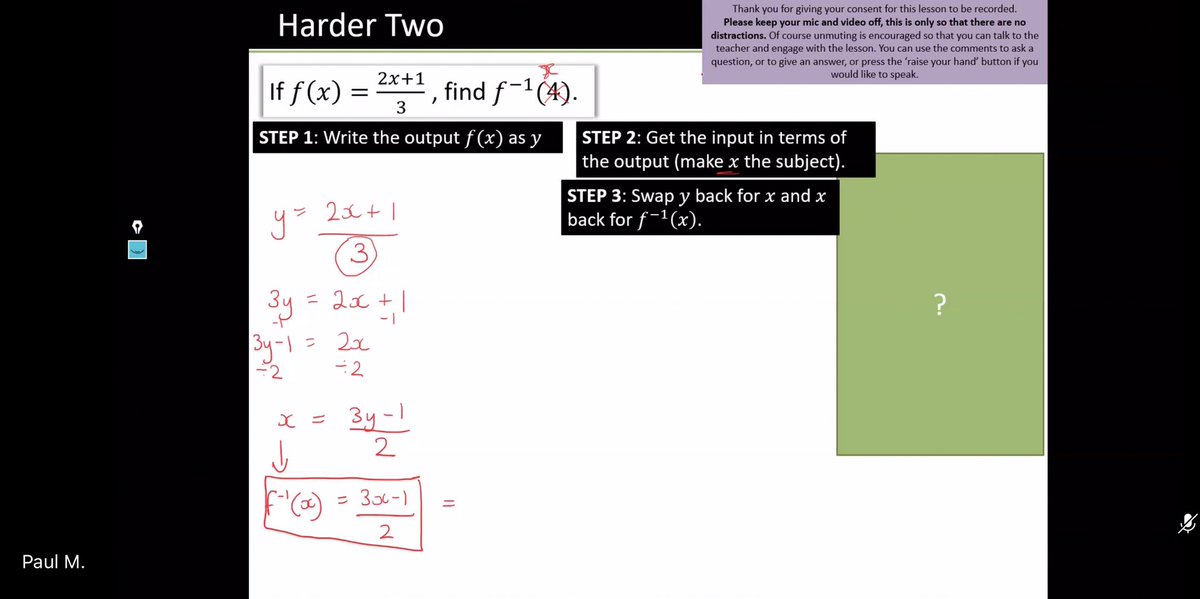 MA_Maths1's tweet photo. Our team enjoyed watching Mr Moseley teach inverse functions to year 10s this afternoon. Well done to the students who attended the live lesson on teams. @MerchantsAc @ma_teaching @VenturersTrust https://t.co/FuT4dPM3i8