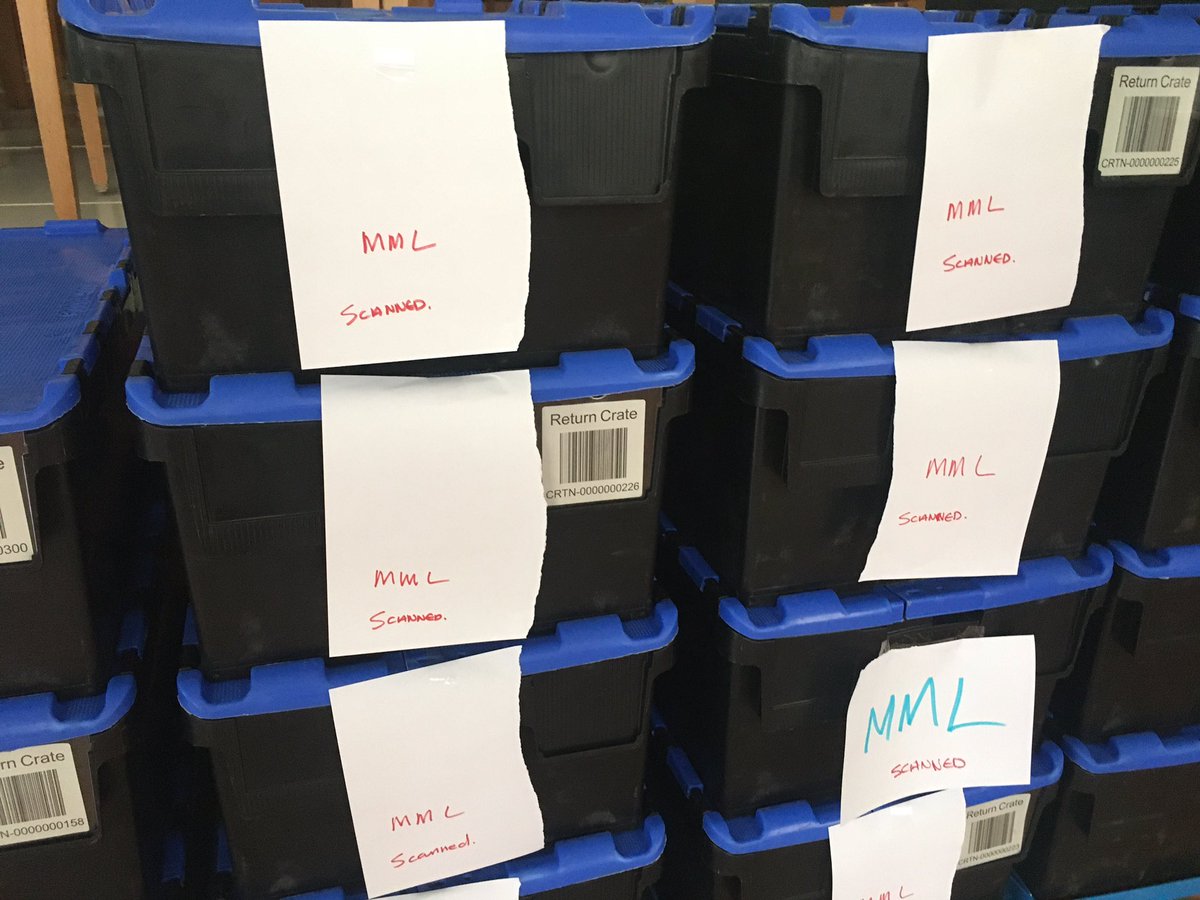 An industrial operation to take in, sort, quarantine and return library books from across College, Faculty and Departmental Libraries. Pictured, crates ready  @theUL for libraries of King’s, Selwyn, and Modern and Medieval Languages.  @MMLL_Library  @Kings_College  @Selwyn1882 9/10