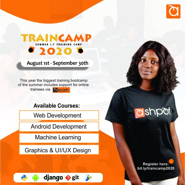 ashpotNG's tweet photo. Register for Traincamp 2020
It's finally here, the biggest tech bootcamp of the summer #Traincamp holding from August 1st - September 30th, 2020 with support for both live physical and virtual online classes.
Register here: https://t.co/14H5Md4tU7 https://t.co/tue7kV3Y9f