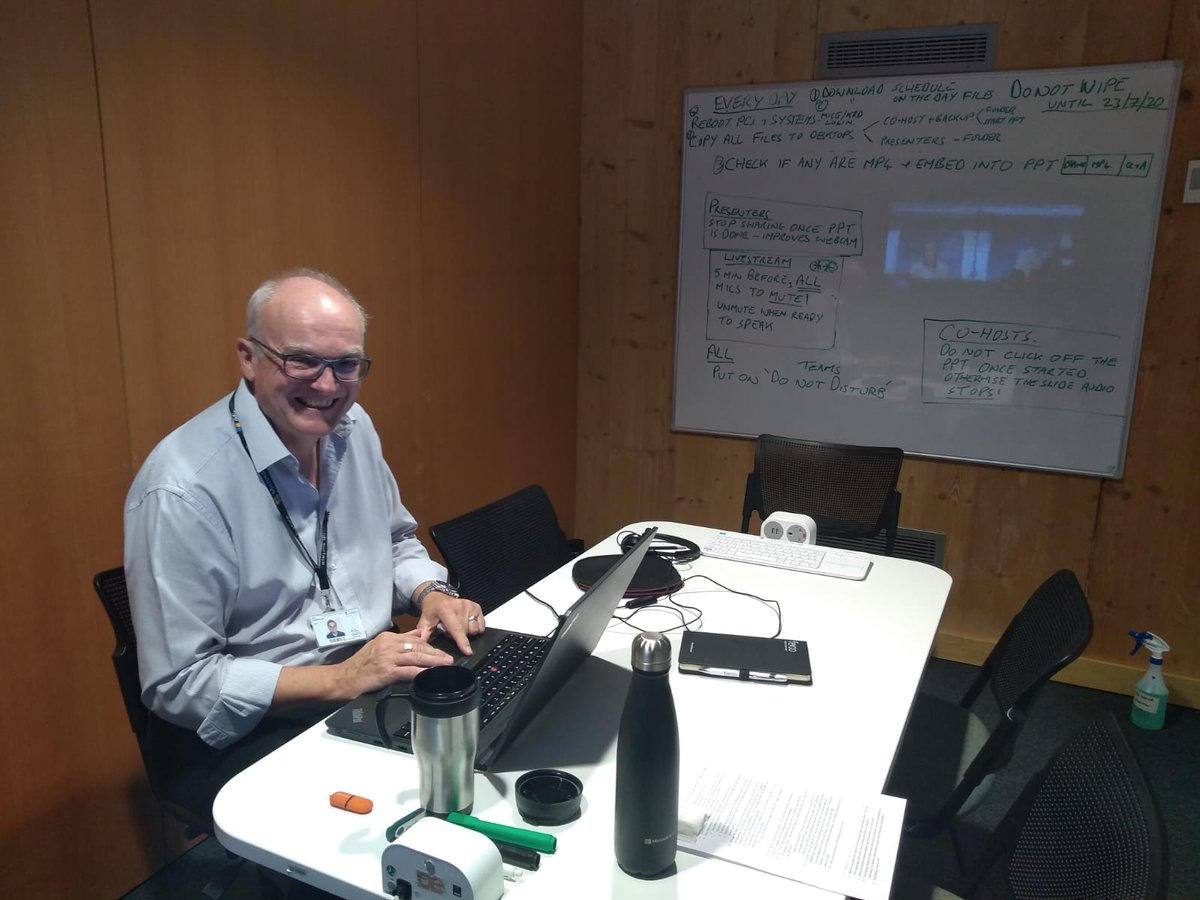 We’re filming from campus so the online sessions are as high quality as possible. Home wifi doesn’t have good enough upload speed. This is Ian who has been key to ensuring we have such a smooth technical delivery. (6/8)