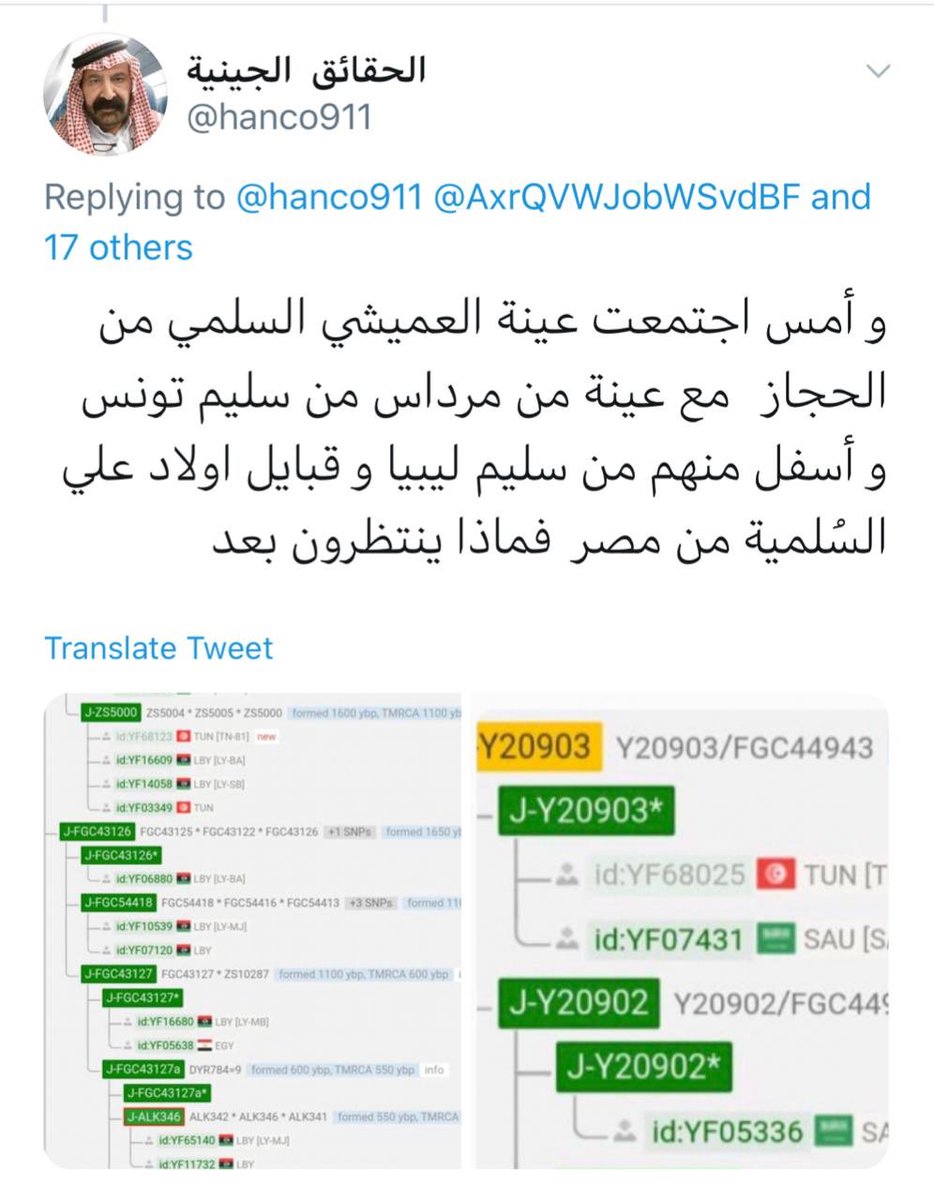 e123na's tweet photo. تابع المهتمون بالساحة الجينية إعلان حساب (الحقائق الجينية) لتكتل عينة من سليم الحجاز مع عينة من سليم التغريبة في تونس وبالتحديد من قبيلة مرداس السلمية.

إعلان مرتب وتكتل مهيب.

تطابق تام لتحورات J1 للمشجرة القبلية التاريخية؟

أهذا ماتعتقدونه 😅 ؟ https://t.co/EorblgUEYQ