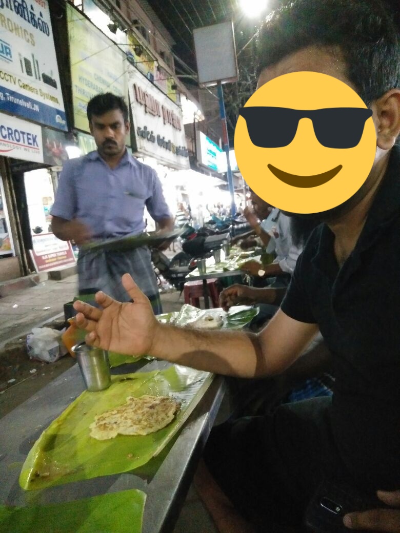 You wait for your turn and find yourself a perch. One anna will lay out a banana leaf. By the time you wash your leaf, sambar chutney and two idlies will land on your leaf.ONLY then will they ask for your order. You have many varieties of dosa, chapati and egg dishes to order.